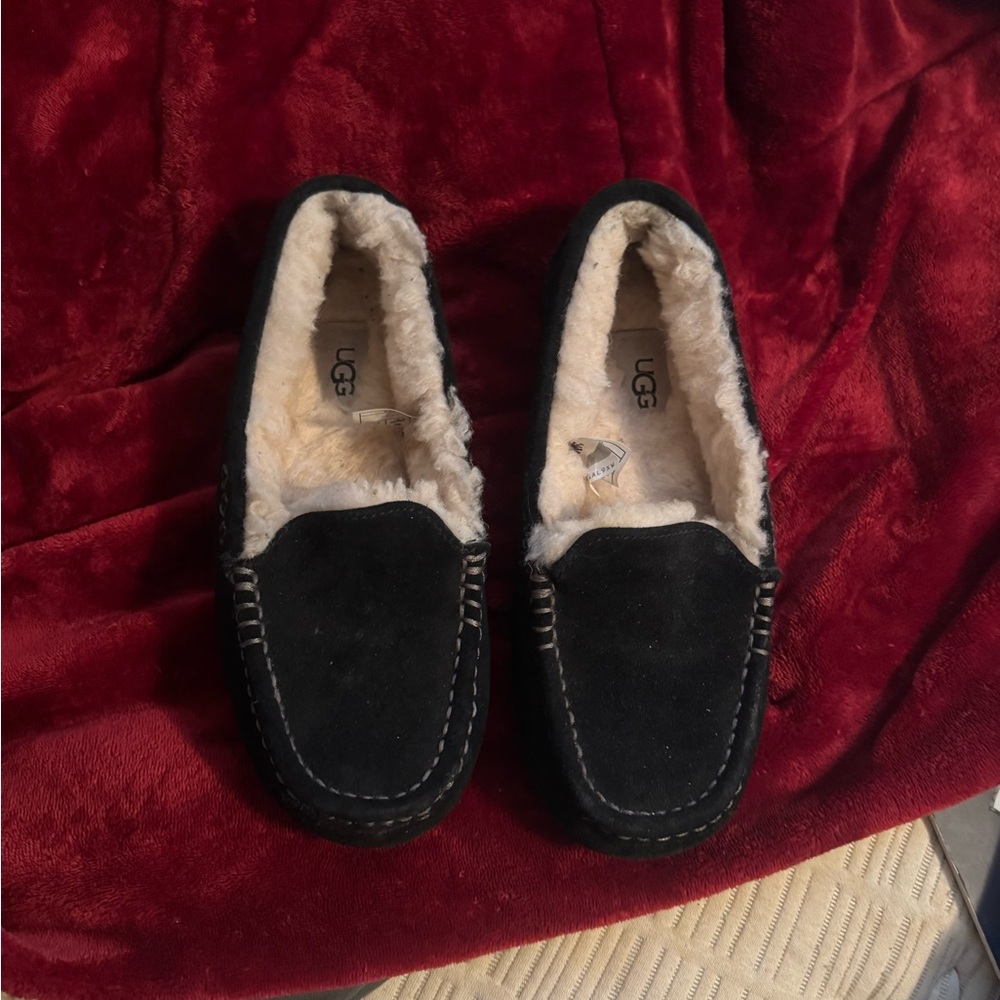 UGG Black Suede Moccasins with Cream Lining